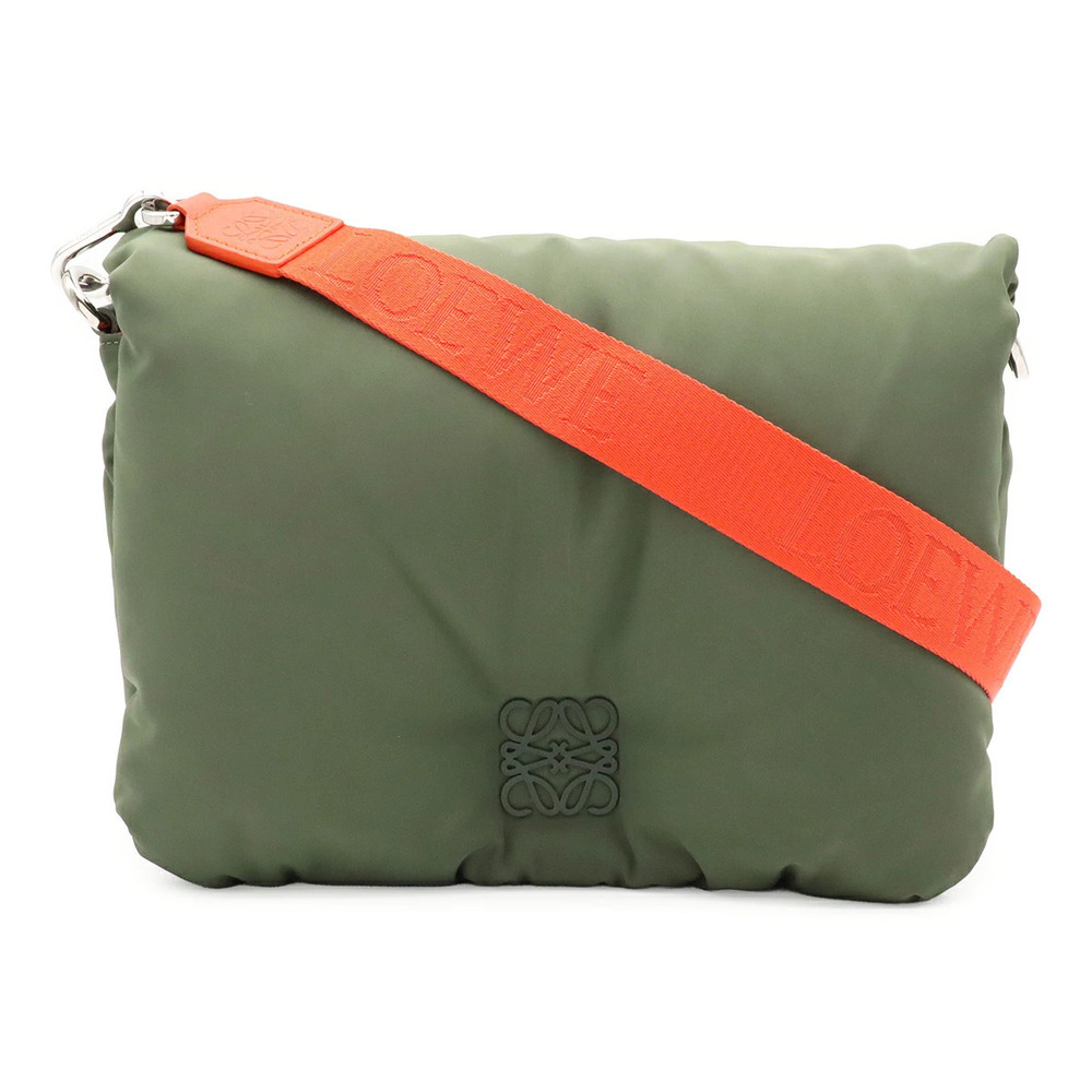 Loewe Anagram Goya Bag Messenger Crossbody Bag Leather Khaki Green Orange
